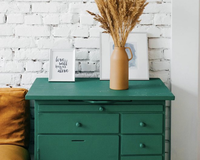 Chest of drawers with decorative items on top