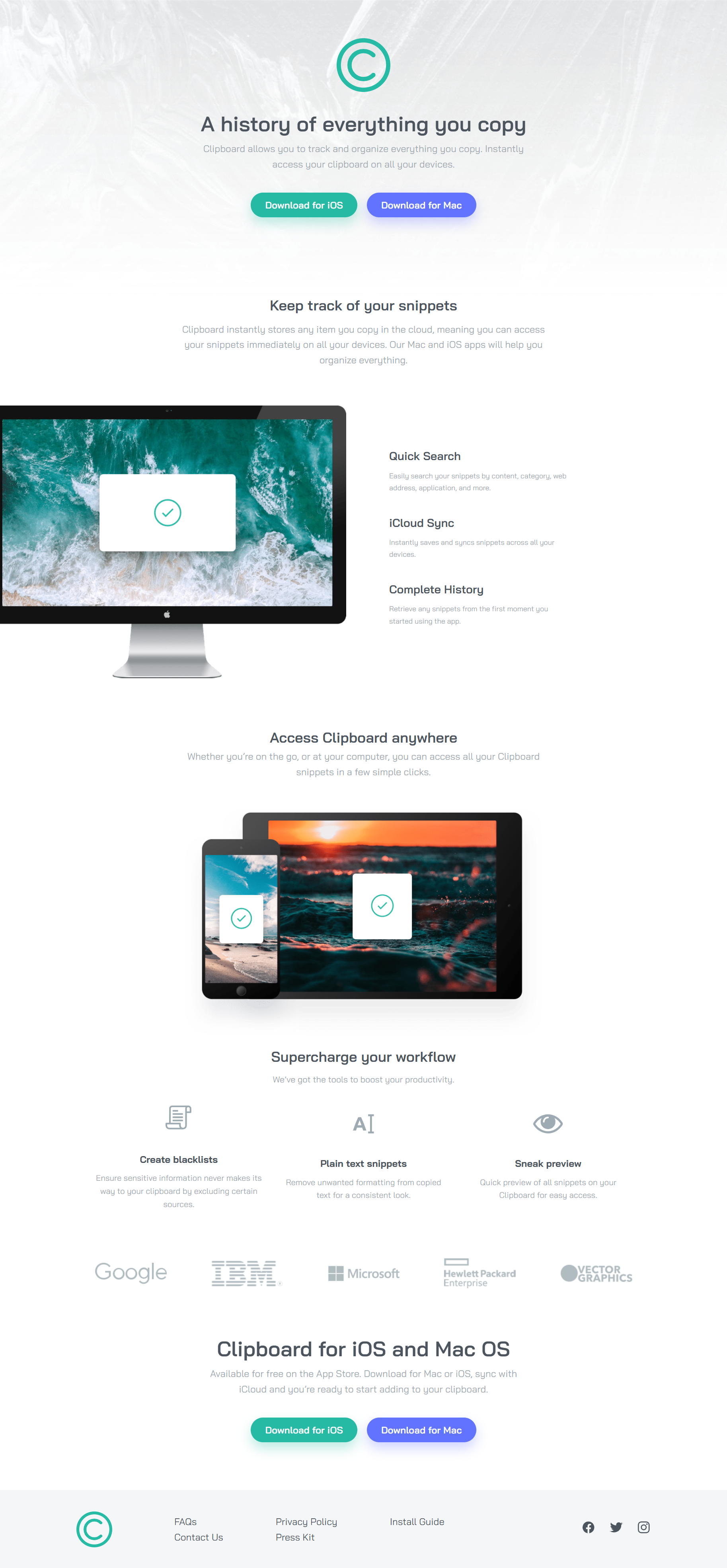 Clipboard Landing Page preview